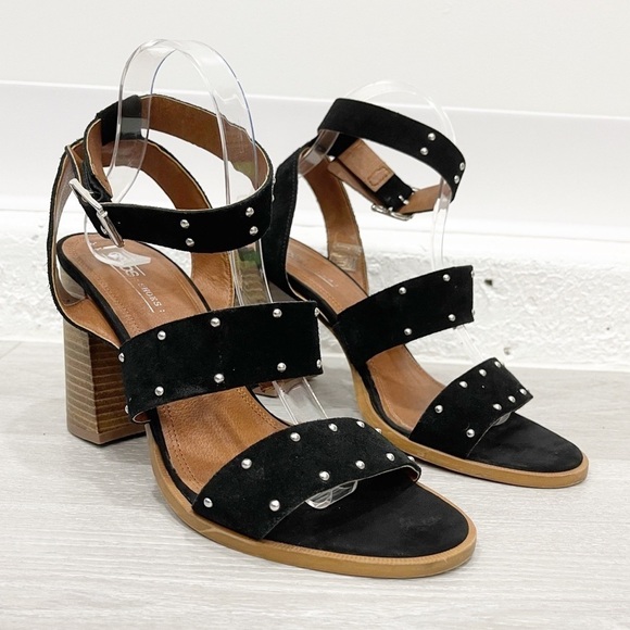 Asos Black Block Heel Studded Ankle Strap Sandals - Picture 2 of 8